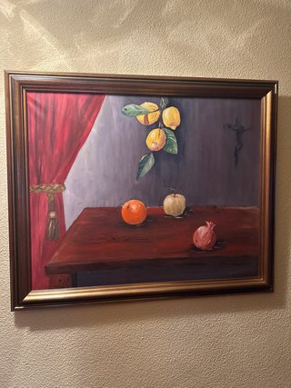 Cuadro Bodegón Frutas y Cortina