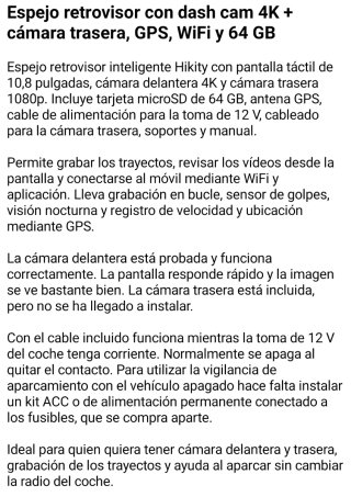 Hikity Espejo Retrovisor Inteligente 10.8 con Cáma