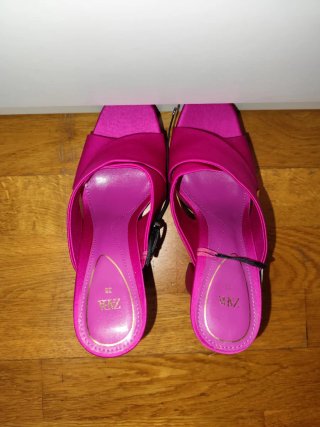 Sandalias Zara Tacón Plataforma Fucsia Talla 38