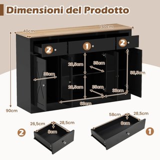 Buffet lateral grande de 140 cm con 3 cajones y 2