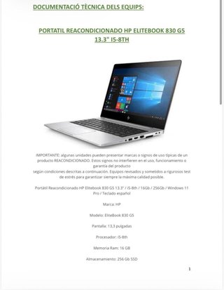 Portátil HP Elitebook 830 G5 Plata