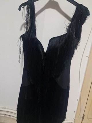 Vestido fiesta flecos negro
