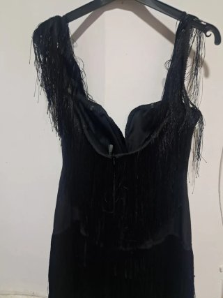 Vestido fiesta flecos negro