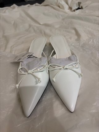 Zapatos Mango Talla 37 Tacón Bajo Blancos