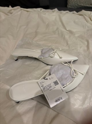 Zapatos Mango Talla 37 Tacón Bajo Blancos