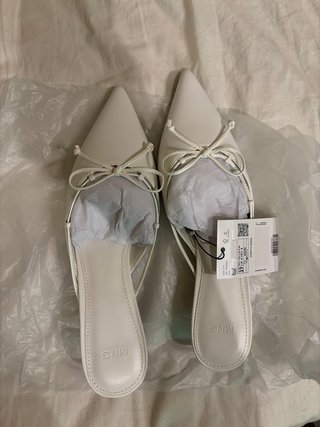 Zapatos Mango Talla 37 Tacón Bajo Blancos