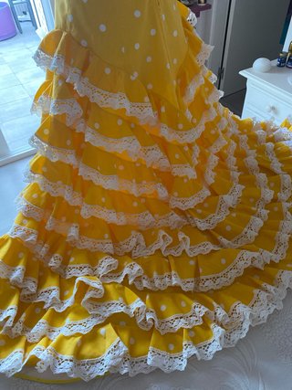 Vestido Flamenco Amarillo Lunares Blanco