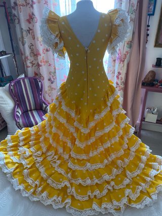 Vestido Flamenco Amarillo Lunares Blanco