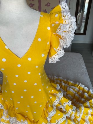 Vestido Flamenco Amarillo Lunares Blanco