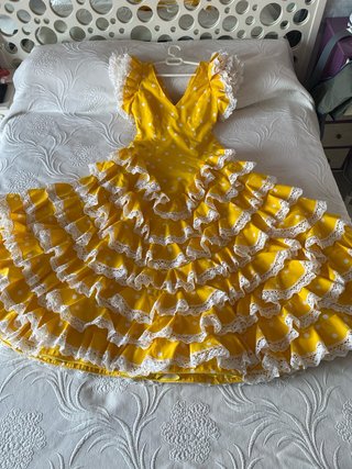 Vestido Flamenco Amarillo Lunares Blanco