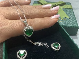Set Orecchini e Collana Cuore Verde Argento