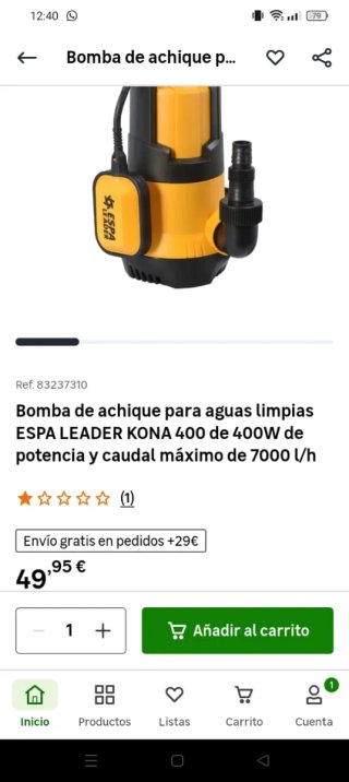 Bomba de achique con manguera y flotador