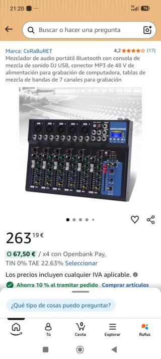 Mesa de mezclas portátil Bluetooth DJ USB