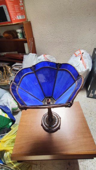 Lámpara Vintage Cristal Azul y Metal