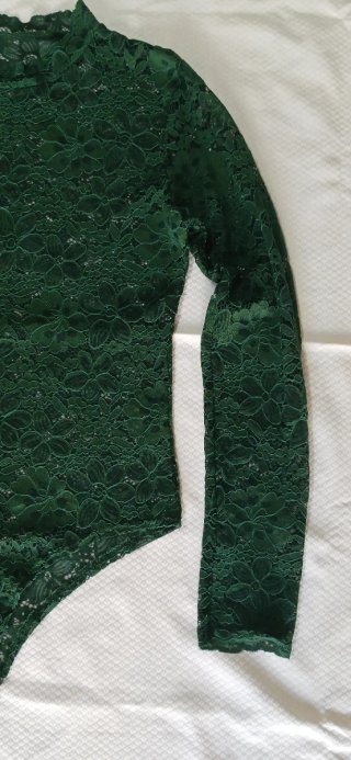 Body in pizzo floreale verde Tg S