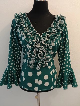 Camisa de flamenca verde lunares blancos