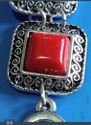 Pulsera Vintage con Piedras Rojas plateado