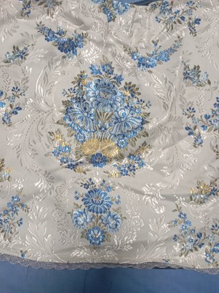 Delantal Fallera Seda Flores Azul Blanco