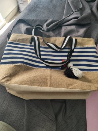 Bolso playero marinero beige y azul