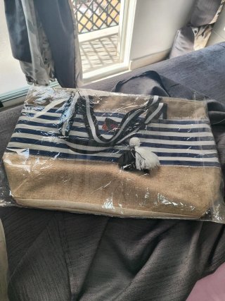 Bolso playero marinero beige y azul