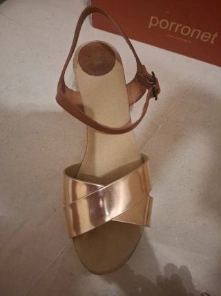 Sandalias Porronet Cuña cuero rose
