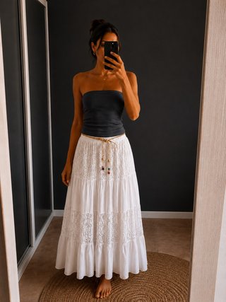 Falda Ibicenca Blanco con Detalles