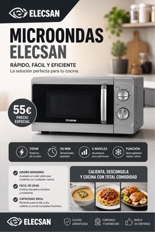 Microondas Elecsan 700W Plata