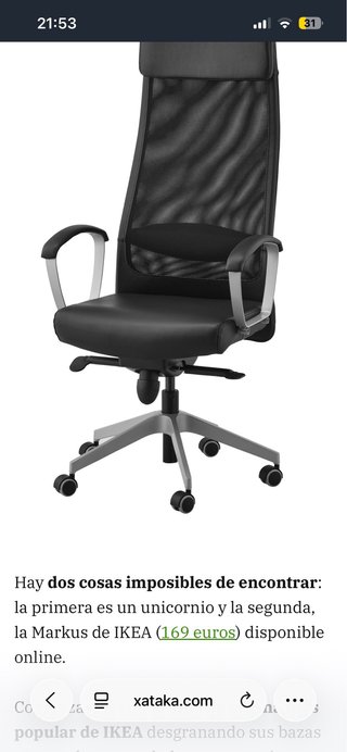 Silla ikea Markus ergonómica hidráulica