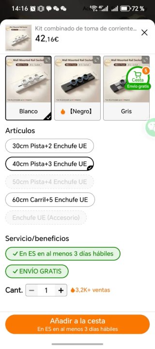Regleta Enchufes 40cm + 3 Tomas