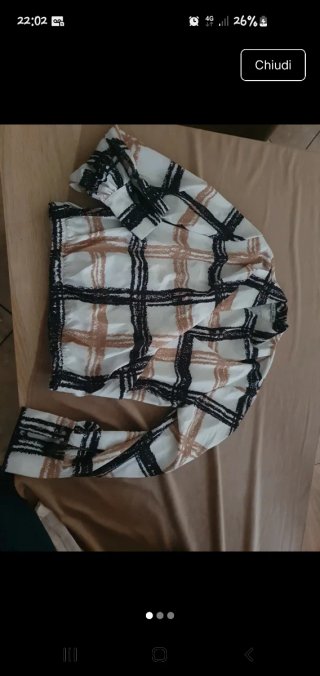 Camicia fantasia quadri marrone e bianco