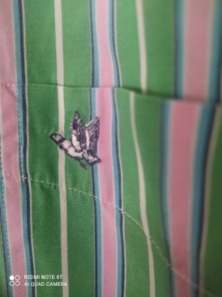 Camisa Cortefiel Rayas Verde y Rosa Manga Corta