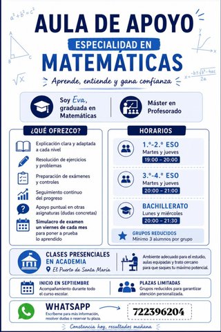 Clases de matemáticas para ESO y bachillerato.