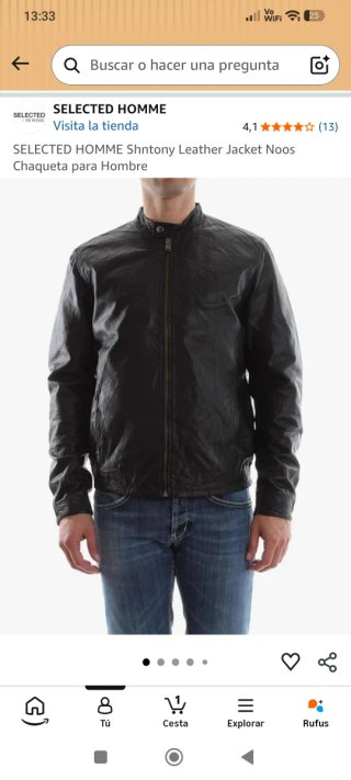 Chaqueta Piel Selected Homme Vintage Negra