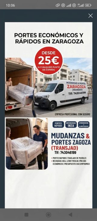 Portes económicos desde Zaragoza a toda España