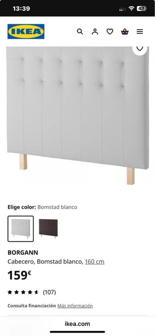 Cabecero Ikea Borgann Blanco 160cm