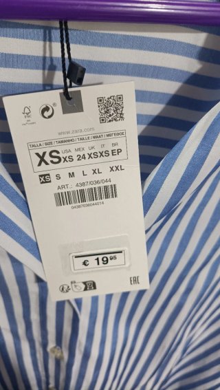 Camisa Zara manga larga celeste blanca rayas