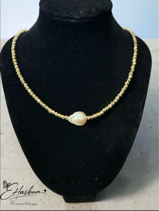 Collar perla solitaria baño oro 18k