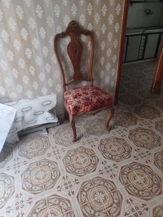 Set di Sedie Vintage in Legno e Tessuto