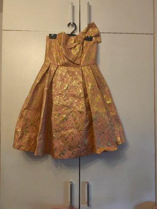 Vestido fiesta dorado y rosa