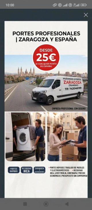 Portes profesionales Zaragoza y envíos a toda Espa