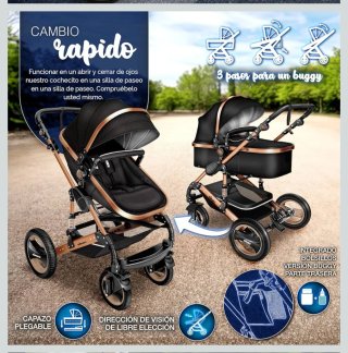 Carrito Bebe Kiduku Negro y Dorado+ regalo