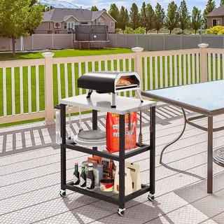 Carrito de parrilla exterior de 3 niveles con rued