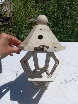 Farol portavelas madera blanco vintage rústico