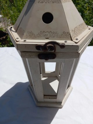 Farol portavelas madera blanco vintage rústico