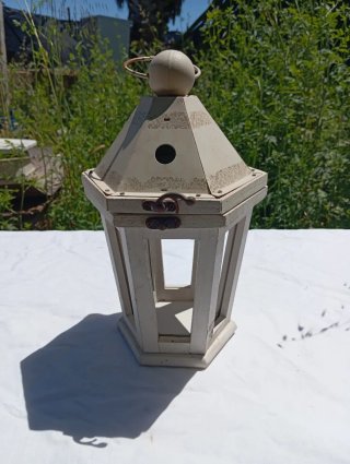 Farol portavelas madera blanco vintage rústico