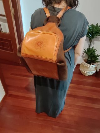 Bolso Mochila Cuero Marrón