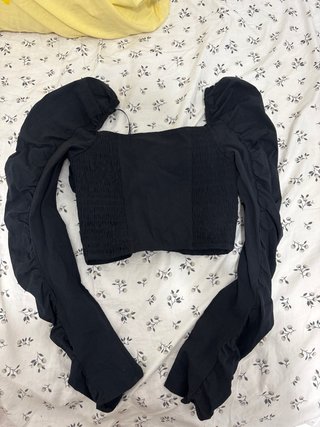 Top Zara Negro Volantes Manga Larga