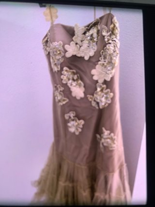 Vestido de fiesta beige y dorado