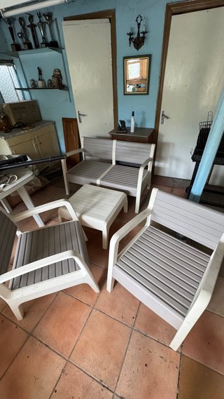 Conjunto Muebles Jardín Plástico Gris/Blanco