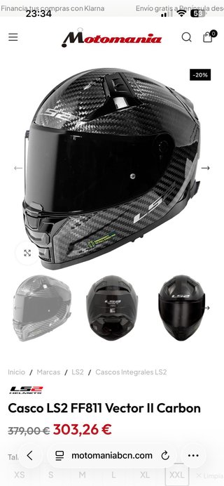 Casco LS2 Vector 2 Carbon Brillante Talla XXL